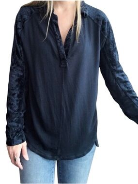 XCVI Oswin long sleeve top in Navy blue stretch Terry size XS